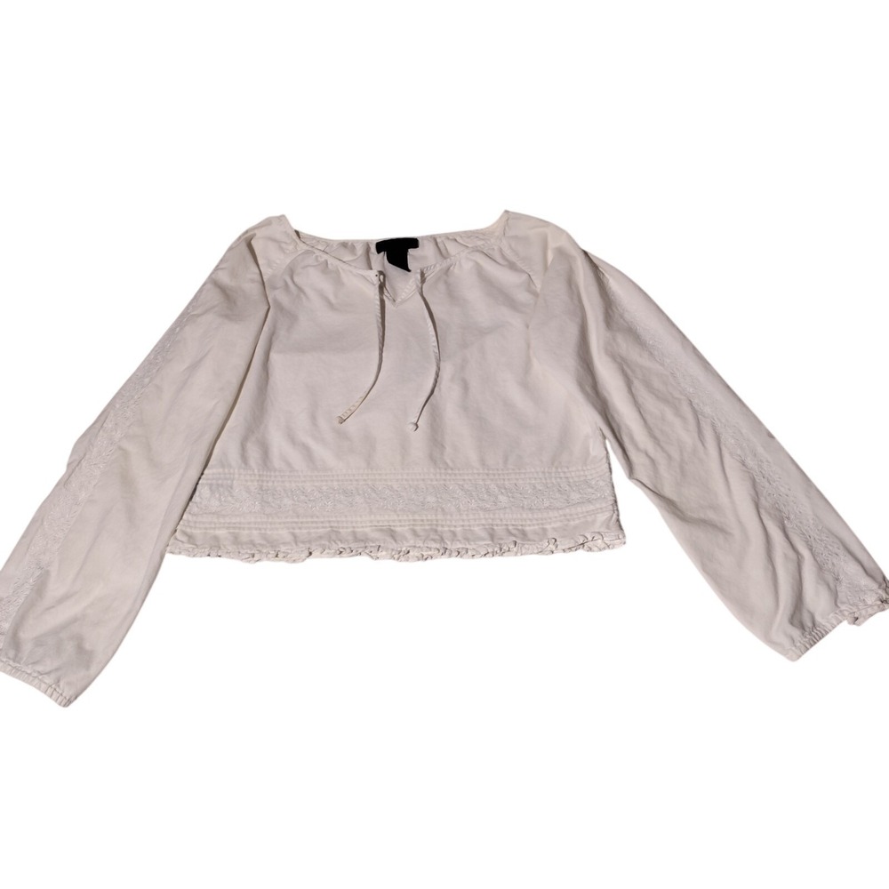 Ralph Ralph Lauren  White Crop Top Peasant Blouse Size M - Imperfect (Yellowing)